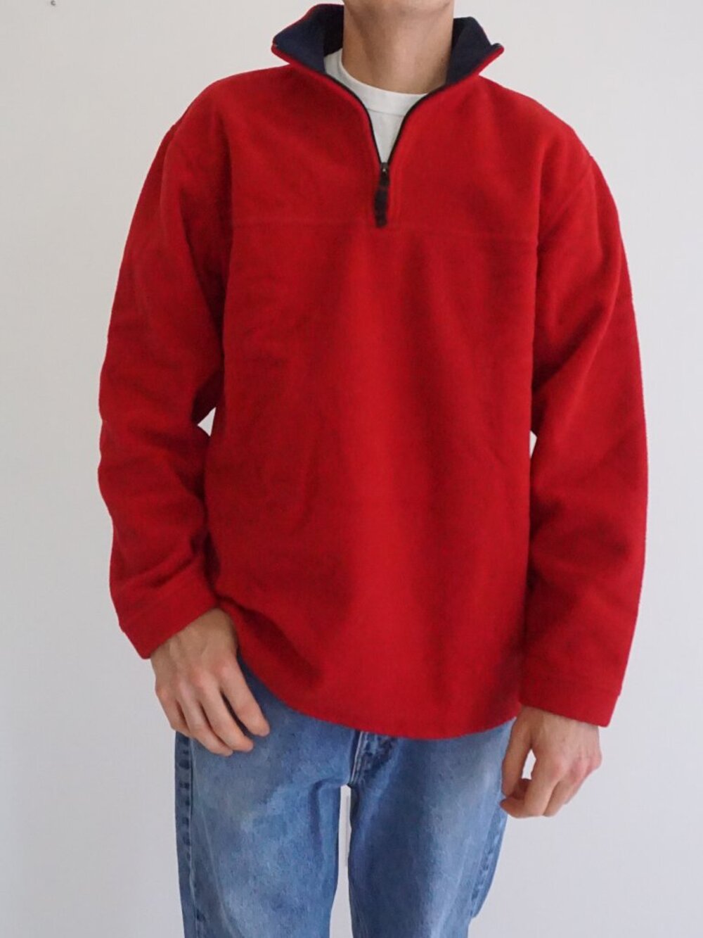 Retreat Red Navy Colourblock Quarter Zip Functional Performance Fleece Sweater L